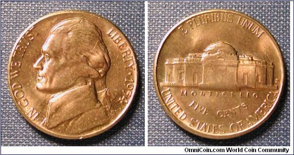 1954-S Jefferson Nickel (Gold Toned)