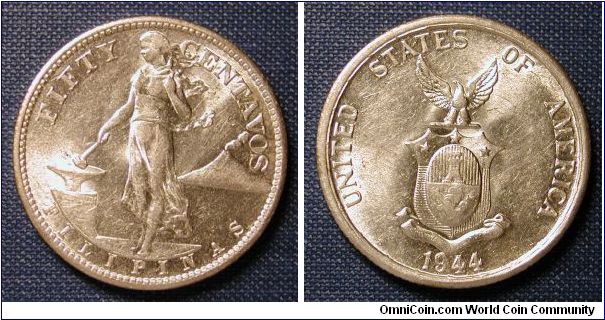 1944 Philippines 50 Centavos