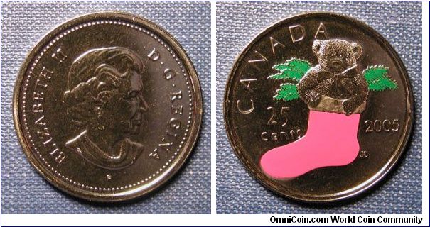 2005 Canada Christmas Colorized Quarter