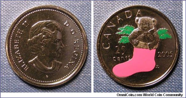 2005 Canada Christmas Colorized Quarter