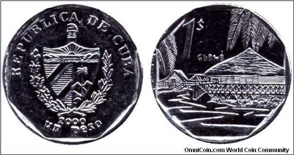 Cuba, 1 peso, 2000, Guamá.                                                                                                                                                                                                                                                                                                                                                                                                                                                                                          