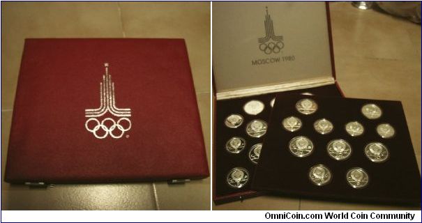 Russia 1980 PROOF silver 28pcs set!!! 14 pieces of 10r and 14 of 5r. Originally issued in 5 different sets from 1977 to 1980, eventually such massive sets were made. 

There is proof and uncirculated version of such sets. Also this set is made in Canada and there is two different editions.