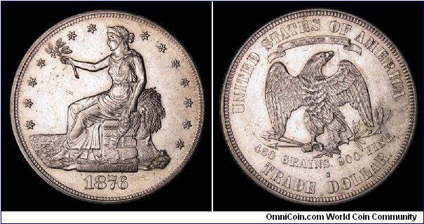 1876-s US Trade Dollar, AU.