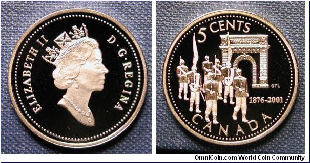2001 Canada 5 Cents silver proof. 21.25mm 5.35gm, Royal Military College