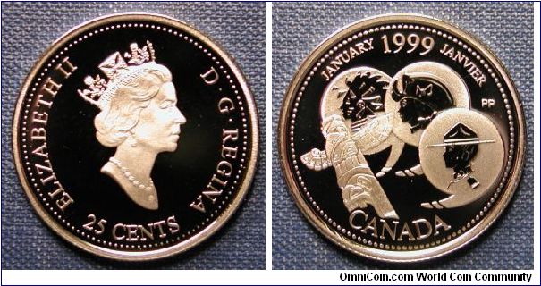 1999 Canada Silver 25 Cent January Millenium Coin. 92.5% silver 23.88mm 5.9g