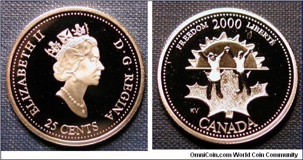 2000 Canada Millennium Freedom 25 Cents Proof 92.5% silver 23.88mm 5.9g