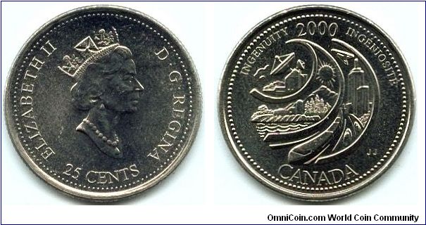 Canada, 25 cents 2000.
Queen Elizabeth II.
Ingenuity.