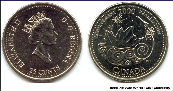 Canada, 25 cents 2000.
Queen Elizabeth II.
Achievement.