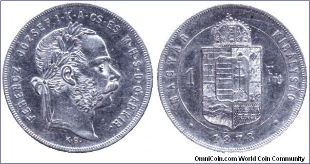 Hungary, 1 forint, 1878, Ag, King Franz Joseph I.                                                                                                                                                                                                                                                                                                                                                                                                                                                                   