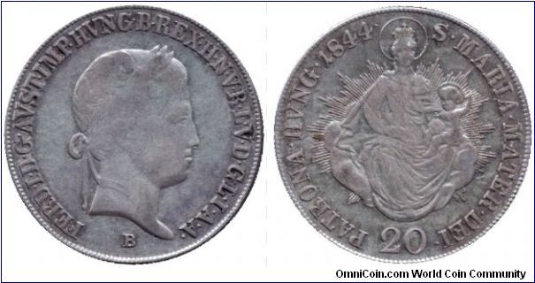 Hungary, 20 krajcár, 1844, Ag, King Ferdinand V, Madonna. MM: B (Körmöcbánya, Kremnitz)                                                                                                                                                                                                                                                                                                                                                                                                                             