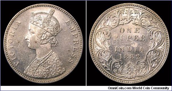 1882 British India, Queen Victoria, One Rupee. KM 492.