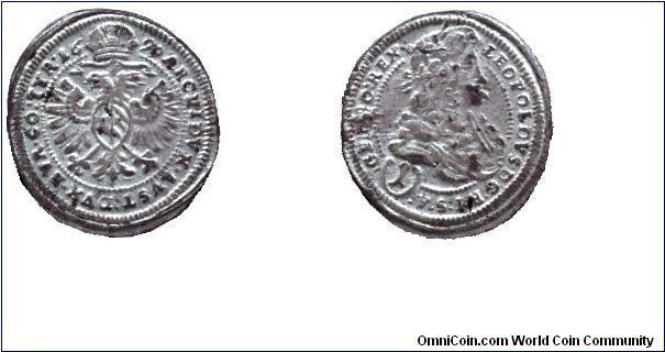 Tyrol, 1 kreuzer, 1699, Ag, (Hall), King Leopold VI (1657-1705, Germo-Roman Emperor as Leopold I).                                                                                                                                                                                                                                                                                                                                                                                                                  