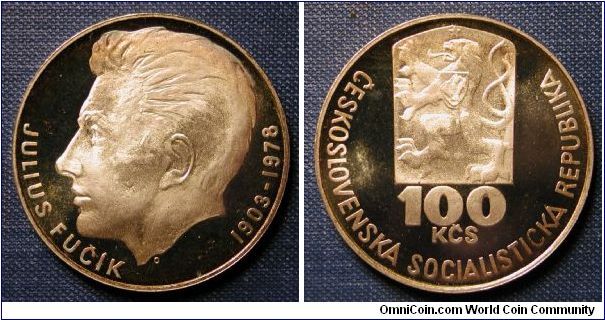 1978 Czechoslovakia 100 korun, 75th Anniversary - Birth of Julius Fucik. Proof, Mintage 5000.
