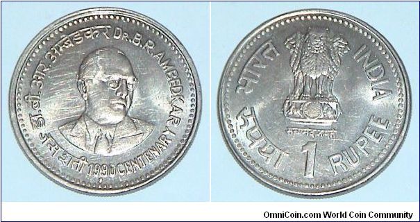 1 Rupee. Commemorative for Dr B R Ambedkar's Centenary.