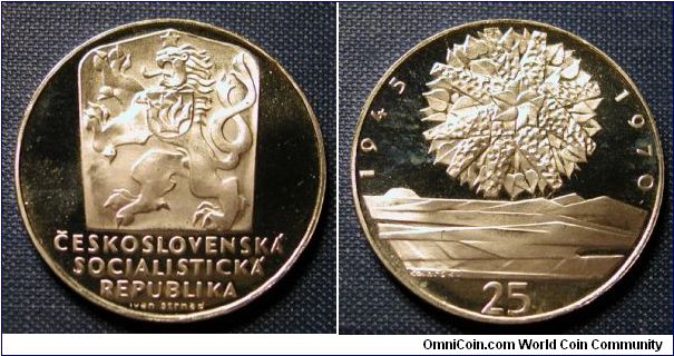 1970 Czechoslovakia, 25 korun, 25th Anniversary of Liberation, Proof, Mintage 5,000