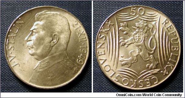 1949 Czechoslovakia, 50 korun, 70th Birthday - Joseph Stalin