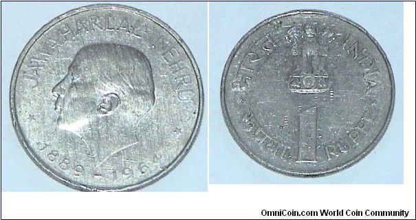 1 Rupee. Jawaharlal Nehru Commemorative 