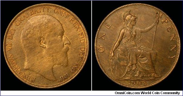 1903 Great Britain One Penny, Edward VII. KM 794.2. Spink 3990.