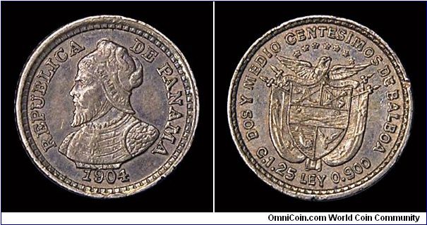 1904 Panama 2 1/2 Centimos. KM 1. Known as the Panama Pill because of its tiny size of 10mm diameter.