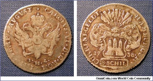 1738 German States Hamburg 8 Schilling