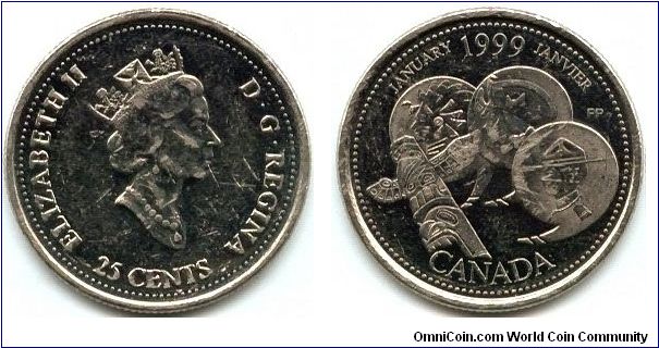 Canada, 25 cents 1999.
Queen Elizabeth II.
January.