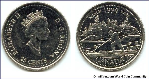 Canada, 25 cents 1999.
Queen Elizabeth II.
March.