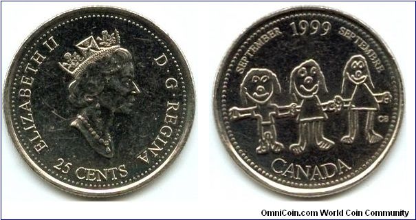 Canada, 25 cents 1999.
Queen Elizabeth II.
September.