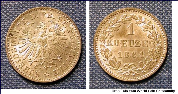 1864 German States Frankfurt 1 Kreuzer