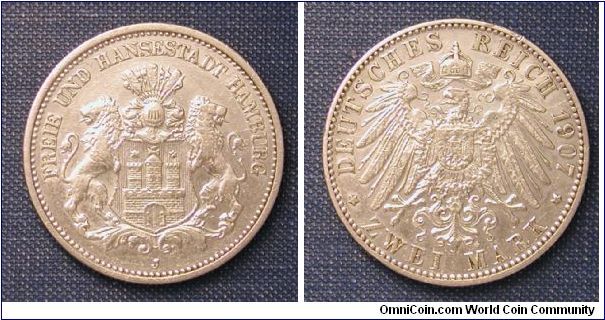 1907-J German States Hamburg 2 Marks