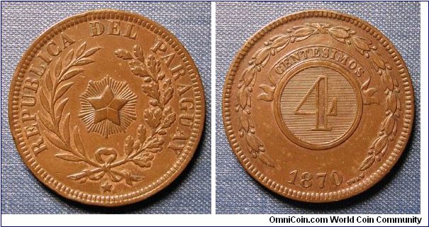 1870 Paraguay 4 Centesimos