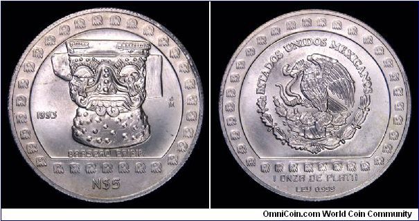1993 Mexico, 5 Nuevo Pesos. KM 648.
