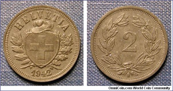 1942 Switzerland 2 Rappen