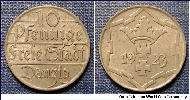 1923 Poland Free City of Danzig 10 Pfennig