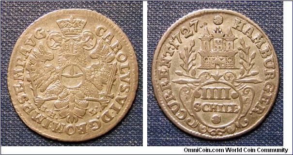 1727 German States Hamburg 4 Schilling