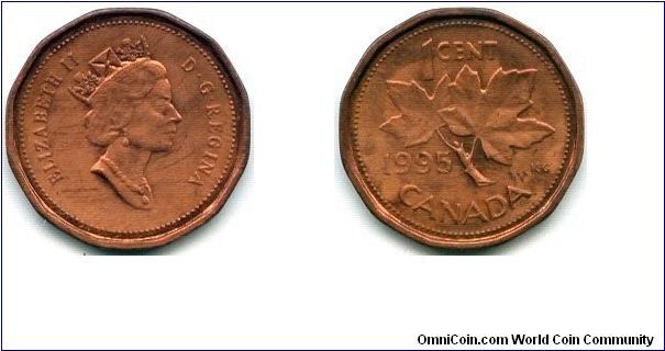 Canada, 1 cent 1995.
Queen Elizabeth II.