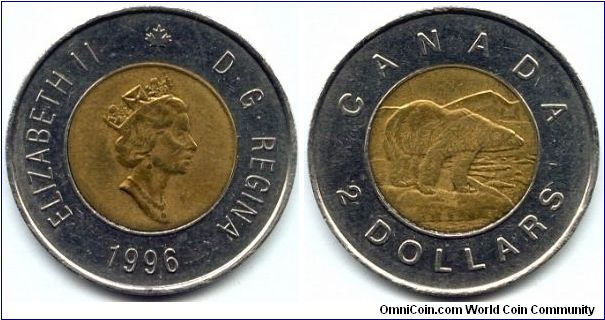 Canada, 2 dollars 1996.
Queen Elizabeth II.