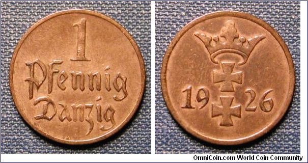 1926 Poland Free City of Danzig 1 Pfennig