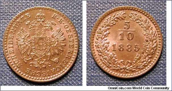 1885 Austria 5/10 Kreuzer