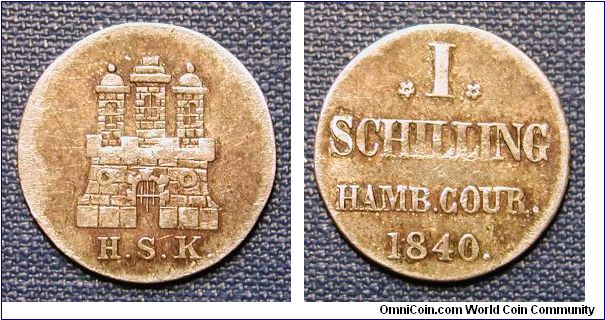 1840 German States Hamburg 1 Schilling