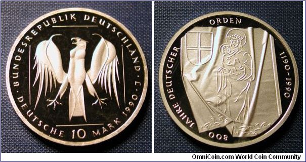 1990-J Germany 10 Mark  Proof Teutonic Order 800th Anniversary