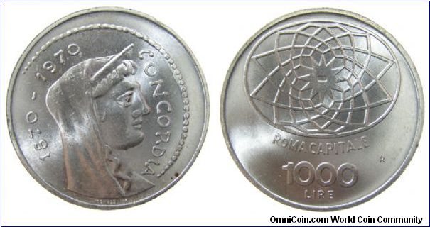 1970 1000 Lire
Centennial of Rome commemorative

KM #101