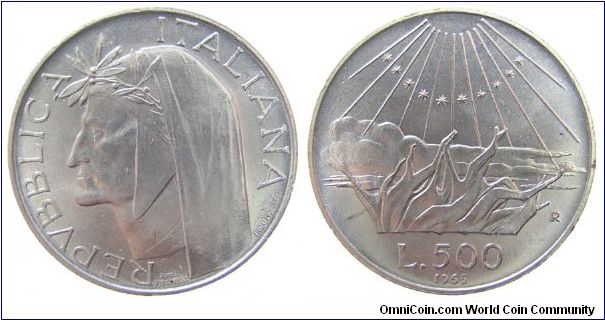1965-R 500 Lire
Dante commemorative
KM #100