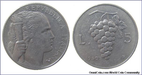 1950-R 5 Lire
KM #89