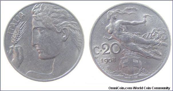 1908-R 20 centesimi
KM #44