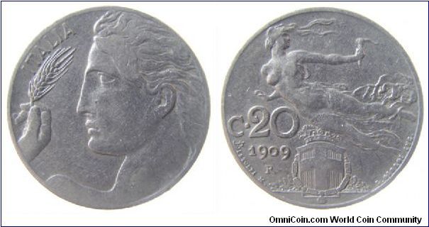 1909-R 20 centesimi
KM #44