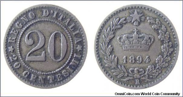 1894-R 20 centesimi
KM #28.2