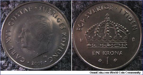 Sweden 2001 1 krona. Nice crown.