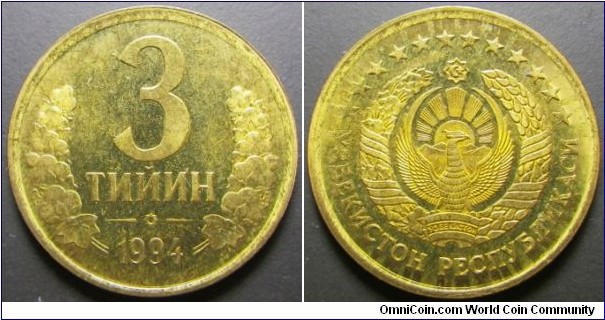 Uzbekistan 1994 3 tiyin. Weight: 2.75g.