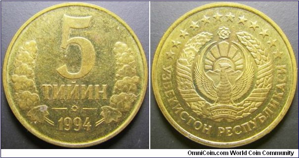 Uzbekistan 1994 5 tiyin. Weight: 3.45g.