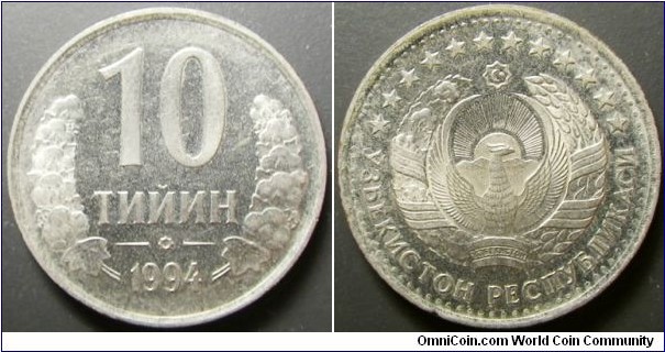 Uzbekistan 1994 10 tiyin. Dotted variety (look around the edges and compare it with the plain version). Weight: 2.83g. 